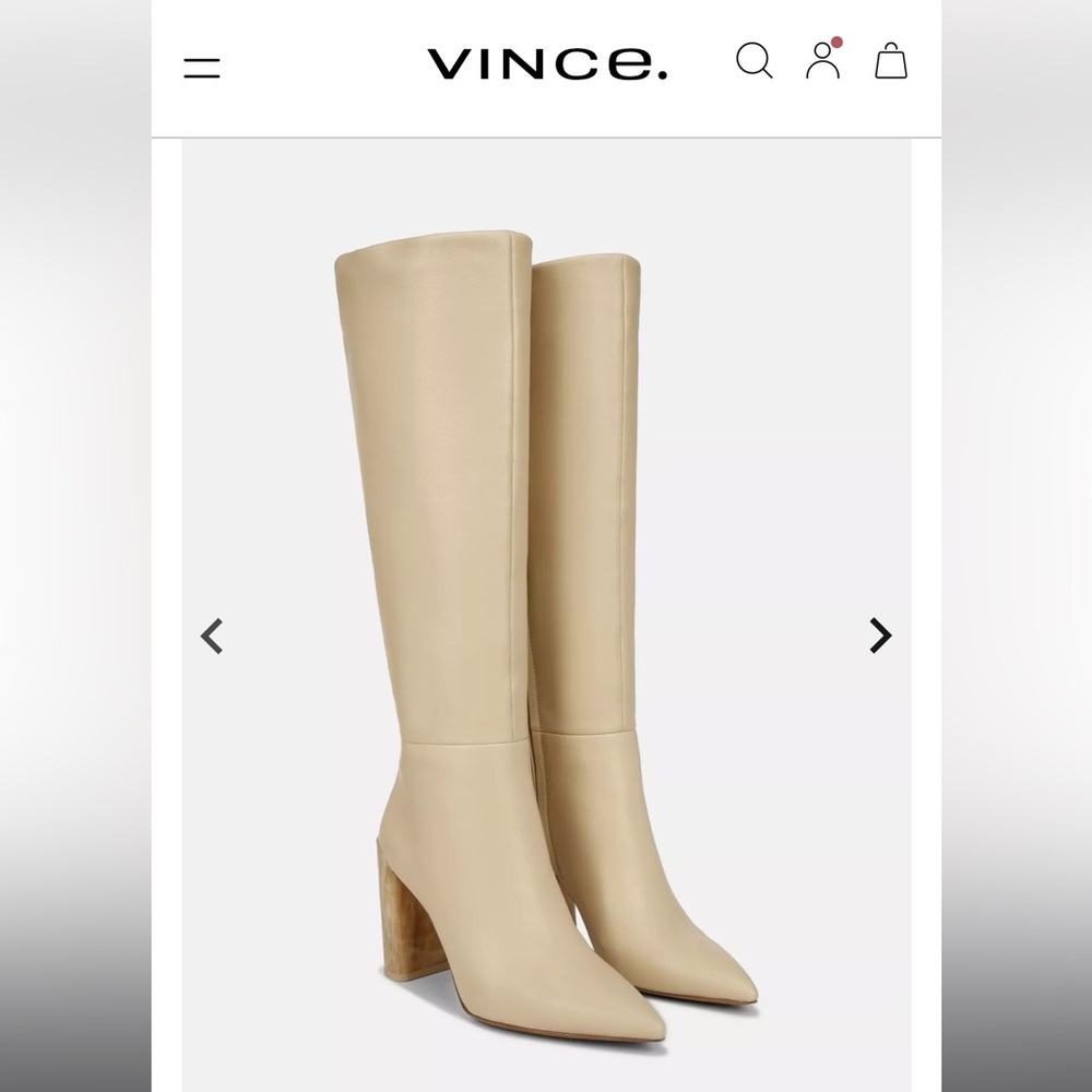 VINCE Pilar Cream Heeled Knee-High Boots with Pointed Toe